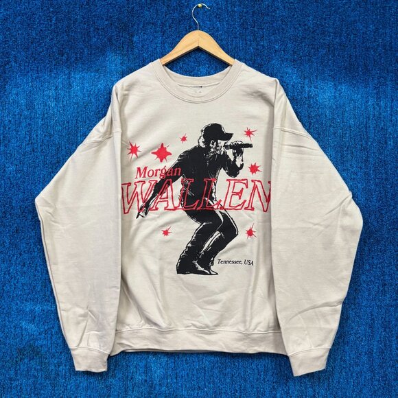 Morgan Wallen Beige Country Crewneck Sweater Size Large - Picture 1 of 4